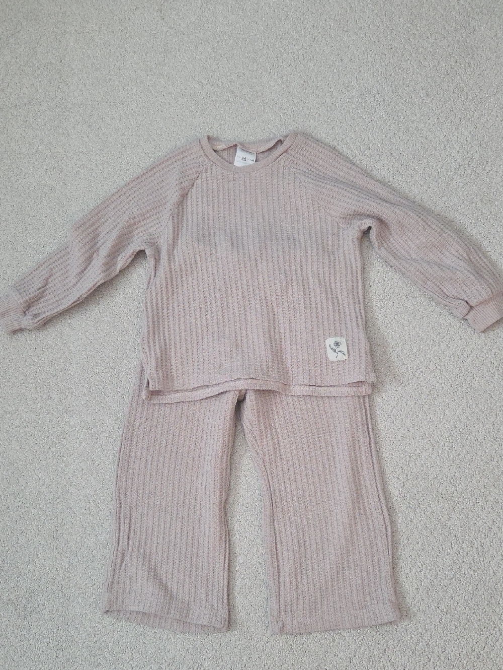 Zara Kids Ribbed Pajama Set - Light Pink Beige